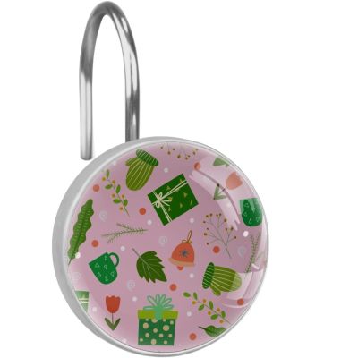 Pretty Shower Curtain Hooks Decorative,Set of 12 Shower Curtain Hooks Rings,Stainless Steel Rust-Proof Round Shower Hangers for Bathroom Curtains Rods, Xmas Tree Full Print