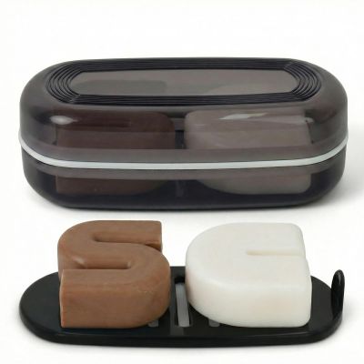 AIMAIAIMAI Shampoo Bar Holder Travel Case for Two Bars  Compatible with Kitsch Solid Shampoo & Conditioner Bars, Large Soap Container for Bathroom or Travel (1 Pack, Black Style A-Large)