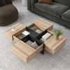 LZ LEISURE ZONE Coffee Table, Modern Unique Square Coffee Table with 4 Hidden Storage Compartments, Cocktail Table with Extendable Sliding Tabletop, UV High-Gloss Center Table for Living Room, Brown view 3