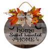 PaBoe Fall Thanksgiving Halloween Welcome Wooden Sign with Bow Artificial Leaves Berries Pumpkin Rustic Farmhouse Door Hanger for Autumn Harvest Home Office Decoration Welcome Wreath for Front Door view 1