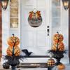 PaBoe Fall Thanksgiving Halloween Welcome Wooden Sign with Bow Artificial Leaves Berries Pumpkin Rustic Farmhouse Door Hanger for Autumn Harvest Home Office Decoration Welcome Wreath for Front Door view 2