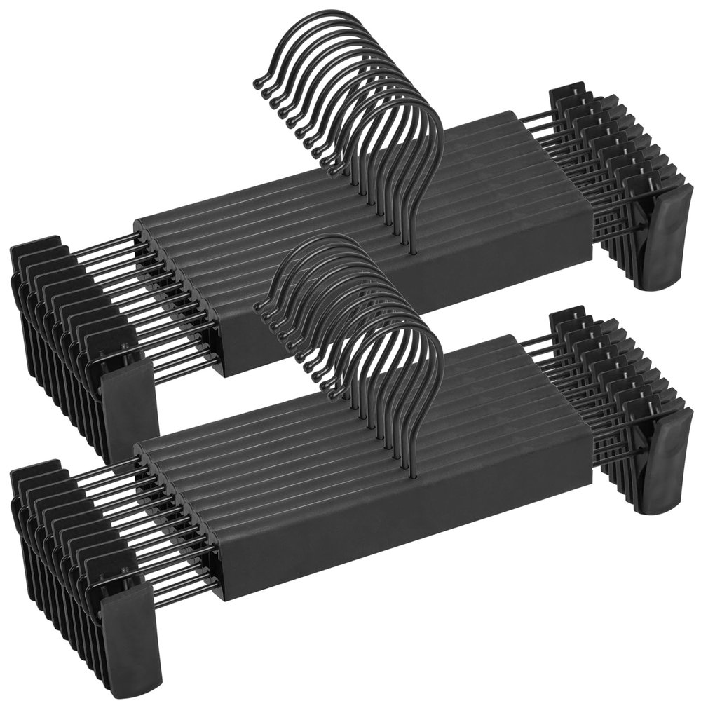 NORTHERN BROTHERS Pants Hangers, Black 20 Pack with Clips for Pants, Skirts, and Shorts - Plastic Bulk Hangers