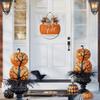 PaBoe Fall Thanksgiving Halloween Welcome Wooden Sign with Bow Artificial Leaves Berries Pumpkin Rustic Farmhouse Door Hanger for Autumn Harvest Home Office Decoration Welcome Wreath for Front Door view 2