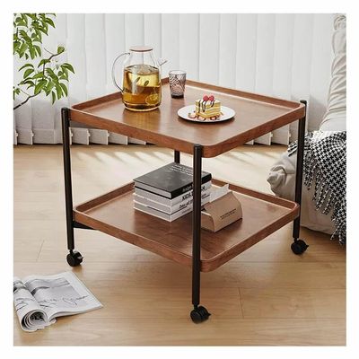 Etlegor Bar Cart for Home, 2 Tier Mobile Mini Bar, Kitchen Serving Cart Rustic Kitchen Dining Cart with Wheels Square Snack Car Moving Sofa Side Table (Color : Brown, Size : 50x50x55cm)