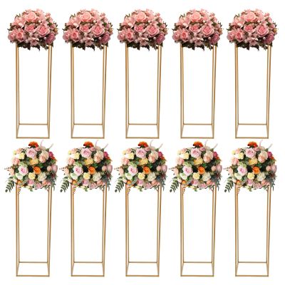 10PCS Wedding Flower Stand for Tables Centerpieces,Gold Flower Vase Decoration for Wedding,Metal Rectangular Column StandGolden Flower Stand Suiatbable for Party Event (23.6 inch)