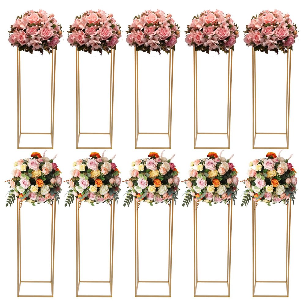10PCS Wedding Flower Stand for Tables Centerpieces,Gold Flower Vase Decoration for Wedding,Metal Rectangular Column StandGolden Flower Stand Suiatbable for Party Event (23.6 inch)