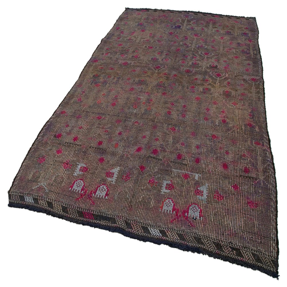 5'3" x 8'11" - 160 x 272 Cm Geometric Kilim Purple Geometric Bohemian Wool Cotton Handmade Handknotted Vintage Turkish Area Rug for Living Room Bedroom Nursery Hallway Indoor