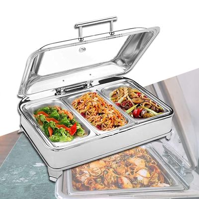 ENPAP 9L Food Heater, Stainless Steel Buffet Server and Heating Plate, Grill Plate Buffet Set - Adjustable Temperature + Hot Plate for Party, Buffet(3 Grids)