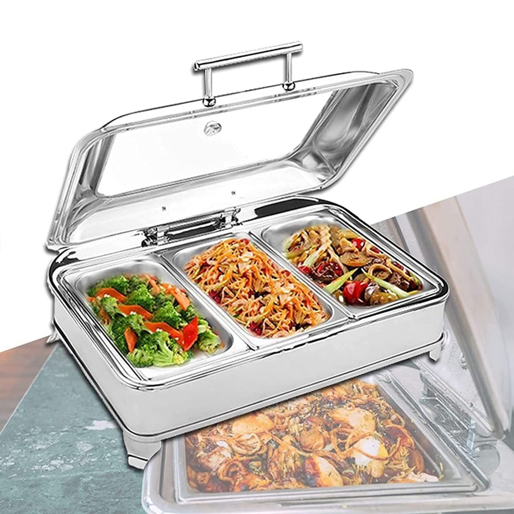 ENPAP 9L Food Heater, Stainless Steel Buffet Server and Heating Plate, Grill Plate Buffet Set - Adjustable Temperature + Hot Plate for Party, Buffet(3 Grids)