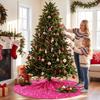 Hot Pink Christmas Tree Skirt 21 Inch Sparkly Sequin Tree Skirt Small Glittery Tree Skirt Fuchsia Tree Skirts Velvet Embroidered Tree Base Skirt Soft Christmas Skirts for Xmas Trees Party Decor view 4
