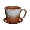 200ml/6.67oz Japanese coarse pottery ear hanging Coffee cup dish set retro western restaurant creative milk Mug for office home-Cup+Plate - White Brown-201-300ml view 1