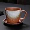 200ml/6.67oz Japanese coarse pottery ear hanging Coffee cup dish set retro western restaurant creative milk Mug for office home-Cup+Plate - White Brown-201-300ml view 2