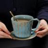 200ml/6.67oz Japanese coarse pottery ear hanging Coffee cup dish set retro western restaurant creative milk Mug for office home-Cup+Plate - White Brown-201-300ml view 3