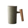 8.45oz Japanese hand-made rough pottery hand made Coffee cup - antique kiln turned Mug with wooden handle-marble white-201-300ml view 1