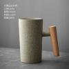 8.45oz Japanese hand-made rough pottery hand made Coffee cup - antique kiln turned Mug with wooden handle-marble white-201-300ml view 2