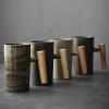 8.45oz Japanese hand-made rough pottery hand made Coffee cup - antique kiln turned Mug with wooden handle-marble white-201-300ml view 4