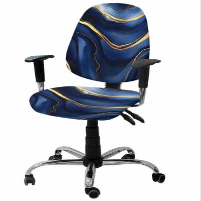 Jolunifun Marble Office Chair Covers Stretchable 2 Piece, Soft Decorative Computer Desk Chair Cover Protector Universal Rotating Chair Slipcover Modern Navy Blue Abstract Gold