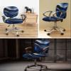 Jolunifun Marble Office Chair Covers Stretchable 2 Piece, Soft Decorative Computer Desk Chair Cover Protector Universal Rotating Chair Slipcover Modern Navy Blue Abstract Gold view 3