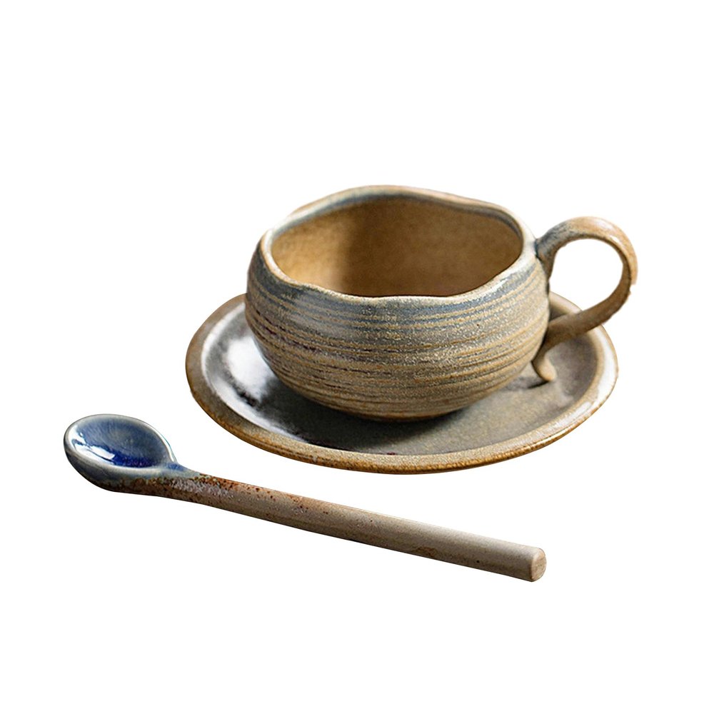 5.07oz Ceramic retro Coffee cup and saucer set - creative and personalized Mug-Egg shaped Coffee cup - kiln yellowing-150ml