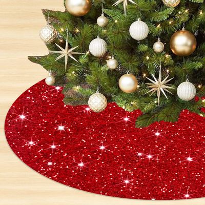 OMKSIH Red Christmas Tree Skirt 36 Inch Sequin Tree Skirt for Christmas Decoration Round Glitter Xmas Tree Skirt Christmas Tree Skirt Cover for New Year Ornaments