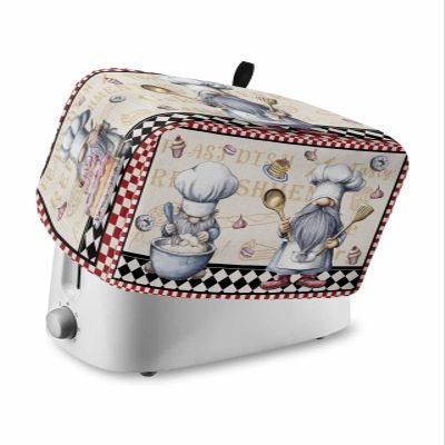Kitchen Chef Gnomes Toaster Cover 2 Slice, Small Kitchen Appliance Covers, Retro Red White Plaid Dessert Toaster Oven Cover with Loop, Bread Machine Cover Polyester Dust Cover Protection