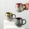 15.21oz Large capacity kiln change glaze creative vertical pattern ceramic coffee mug with handle-Kiln-Formed Grass Green Mug-401-500ml view 4
