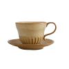 4.5oz Nordic style figured ceramic antique Coffee cup dish set - industrial style rough ceramic gold plated Mug-Pottery Coffee cup plate - brown yellow-120ml view 1