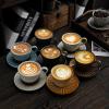 4.5oz Nordic style figured ceramic antique Coffee cup dish set - industrial style rough ceramic gold plated Mug-Pottery Coffee cup plate - brown yellow-120ml view 3