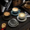 4.5oz Nordic style figured ceramic antique Coffee cup dish set - industrial style rough ceramic gold plated Mug-Pottery Coffee cup plate - brown yellow-120ml view 4