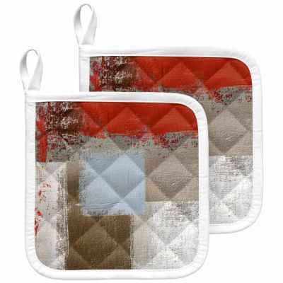 2 Packs Abstract Blush Pink Pot Holders Sets for Kitchen,Oven Pan Plate Bowl Pads Heat Proof Mat with Hanging Loop,Thick Terry Cloth Potholders for Cooking Baking Geometric Brown Beige Modern Color