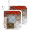 2 Packs Abstract Blush Pink Pot Holders Sets for Kitchen,Oven Pan Plate Bowl Pads Heat Proof Mat with Hanging Loop,Thick Terry Cloth Potholders for Cooking Baking Geometric Brown Beige Modern Color view 1