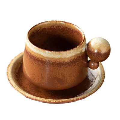 6.67oz Ceramic kiln Coffee cup dish set creative retro Italian breakfast ball handle cup-Gourd ball handle Coffee cup - kiln yellowing-200ml