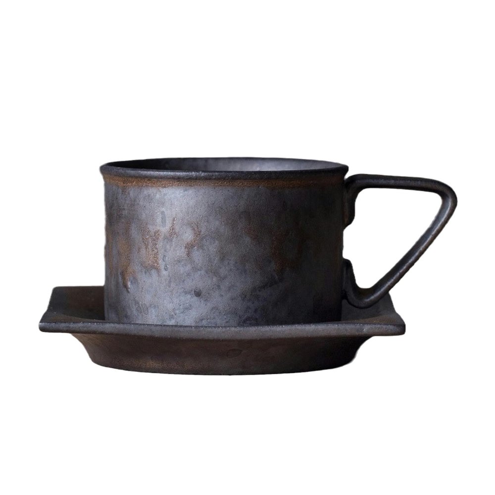 5.07oz Ceramic Coffee cup dish set-Japanese latte gilded antique figured cup-lovers Mug-April Coffee cup square mat-101-200ml