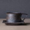 5.07oz Ceramic Coffee cup dish set-Japanese latte gilded antique figured cup-lovers Mug-April Coffee cup square mat-101-200ml view 2