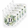 5 Packs Monogrammed Personalized D Pot Holders Sets for Kitchen,Oven Pan Plate Bowl Pads Heat Proof Mat with Hanging Loop,Thick Terry Cloth Potholders for Cooking Baking Eucalyptus Floral Leaves view 1