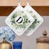 5 Packs Monogrammed Personalized D Pot Holders Sets for Kitchen,Oven Pan Plate Bowl Pads Heat Proof Mat with Hanging Loop,Thick Terry Cloth Potholders for Cooking Baking Eucalyptus Floral Leaves view 2