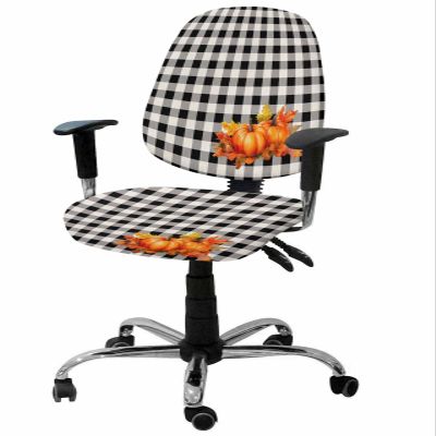 Jolunifun Buffalo Plaid Black Office Chair Covers Stretchable 2 Piece, Soft Decorative Computer Desk Chair Cover Protector Universal Rotating Chair Slipcover Thanksgiving Pumpkin Orange Watercolor