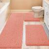 ACCUMTEK Upgrade Extra Large Coral Bathroom Rug Set 3 Pieces Ultra Soft, Thick Absorbent Bath Mats, Non Slip Chenille Toilet Mat for Bathroom, Bedroom, Kitchen view 1
