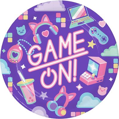Creative Party Digital Game Party Plates, 23cm (9 inch) Disposable Plates Gaming Party Decorations, PC368314 Multi-Colour