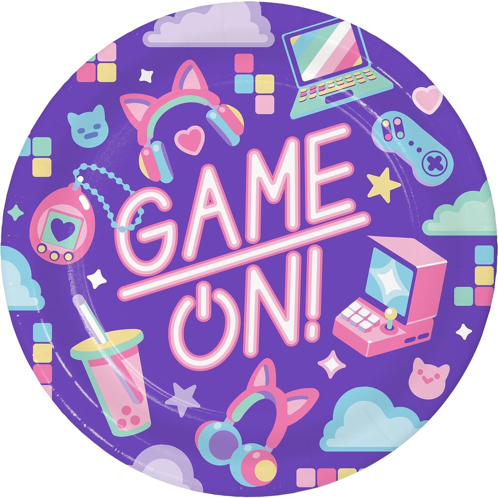 Creative Party Digital Game Party Plates, 23cm (9 inch) Disposable Plates Gaming Party Decorations, PC368314 Multi-Colour
