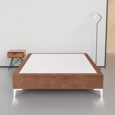 Greaton, 15-Inch Premium Velvet Material Wood Platform Bed, Durable, Stylish, Multi Colour Options, No Box Spring Needed, Silver Metal Legs, 75" x 44", Brown
