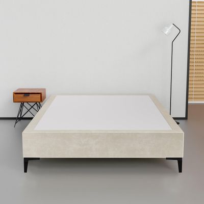 Greaton, 15-Inch Premium Velvet Material Wood Platform Bed, Durable, Stylish, Multi Colour Options, No Box Spring Needed, Black Metal Legs, 75" x 48", Taupe