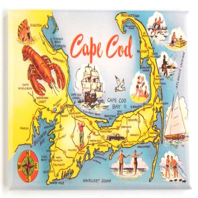 Greetings from Cape Cod Massachusetts Fridge Magnet (Lobster and map) (2.5 x 3.5 inches)