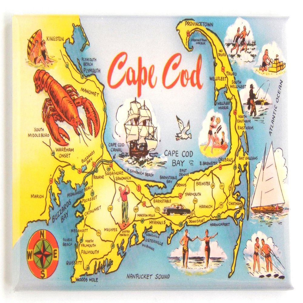 Greetings from Cape Cod Massachusetts Fridge Magnet (Lobster and map) (2.5 x 3.5 inches)