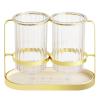 CHEOTIME Kitchen Storage Chopsticks Holder, Exquisite Silverware Caddy with 2 Cups Utensil Holder for Countertop with Drain Pan, Spoon and Fork Organizer for Kitchen(Platinum) view 1