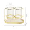 CHEOTIME Kitchen Storage Chopsticks Holder, Exquisite Silverware Caddy with 2 Cups Utensil Holder for Countertop with Drain Pan, Spoon and Fork Organizer for Kitchen(Platinum) view 2