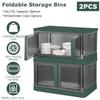 NewHome 2Pcs 32L Foldable Storage Bins with Lid Collapsible Stackable Closet Organizer Containers with Front Door Lock 4Pcs Wheels (30 CM, Green) view 3