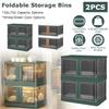 NewHome 2Pcs 32L Foldable Storage Bins with Lid Collapsible Stackable Closet Organizer Containers with Front Door Lock 4Pcs Wheels (30 CM, Green) view 4
