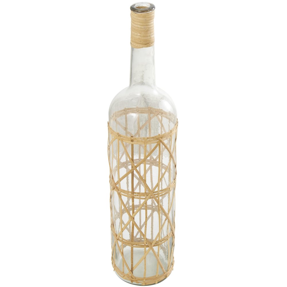 Deco 79 Glass Handmade Decorative Vase Tall Centerpiece Vase with Light Brown Rattan Woven Body and Neck, Flower Vase for Home Decoration 7" x 6" x 27", Clear