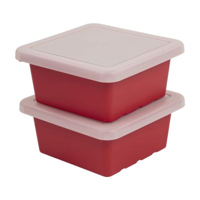 ECR4Kids Square Bin with Lid, Storage Containers, Red, 2-Pack